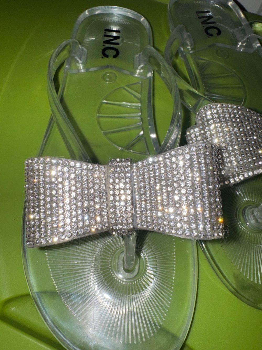 INC International Concepts Clear Jelly Bow Sandals with Rhinestones
